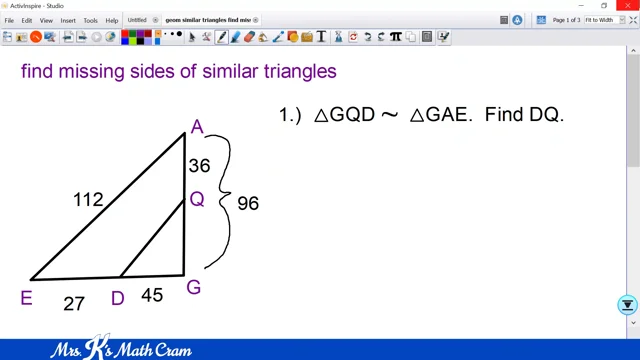 Finding Missing Sides of Similar Triangles